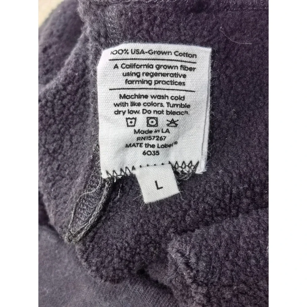 MATE The Label Organic Fleece Black Crewneck Sweatshirt L Pullover Loungewear